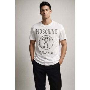 Moschino Couture Studded Logo T-Shirt White Italy‎ Cotton Graphic Tee Men's M L